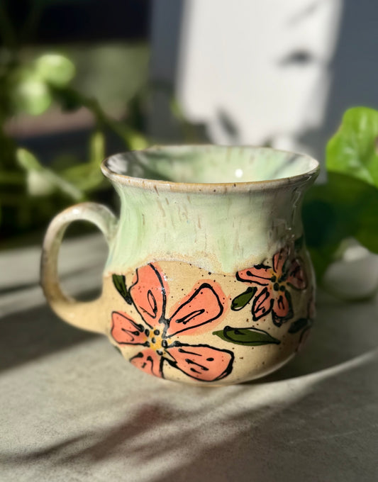 Coral Abstract Flower Mug