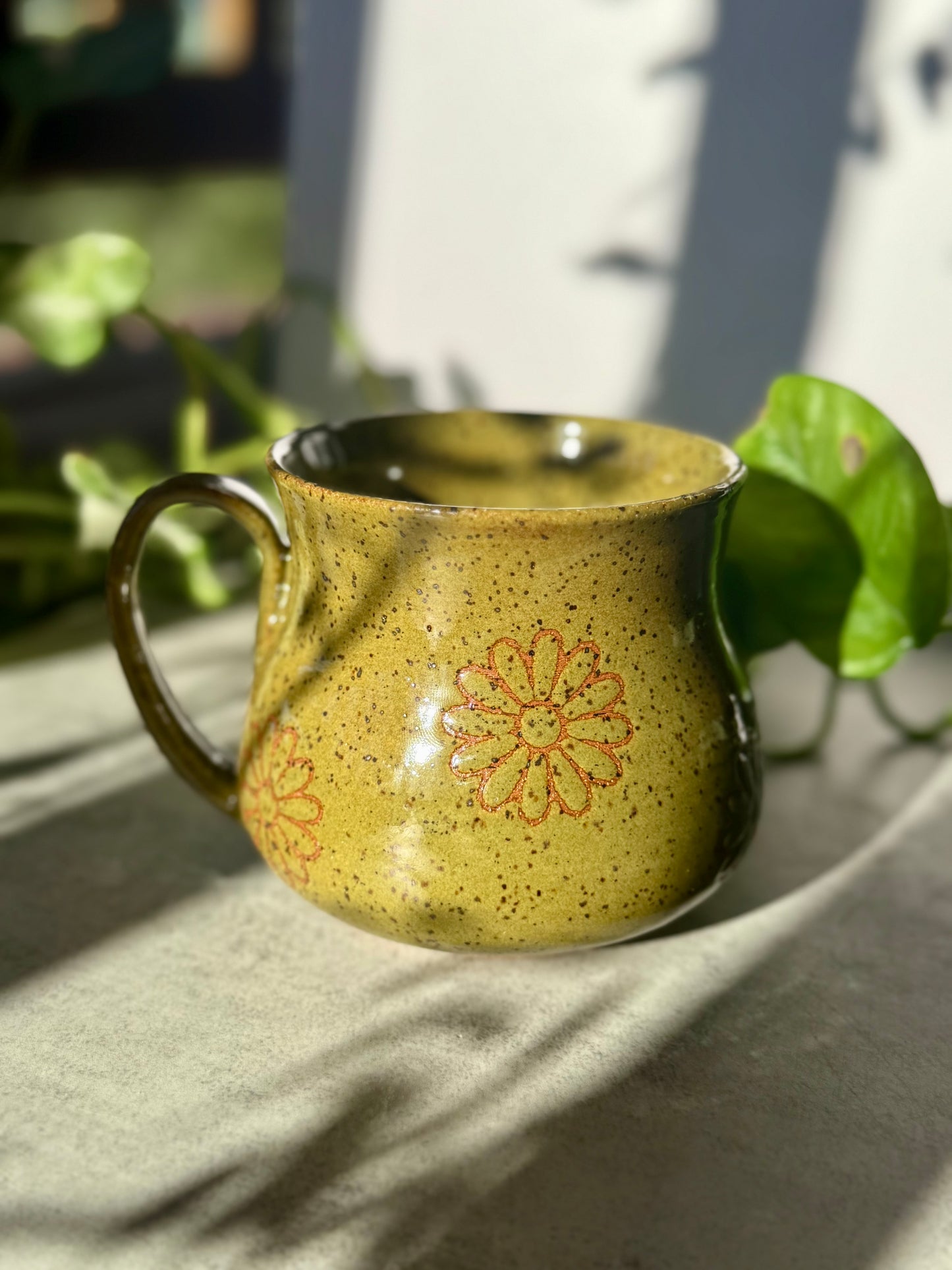 Olive Speckle Flower Mug