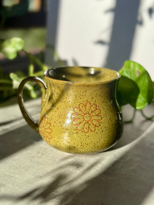 Olive Speckle Flower Mug